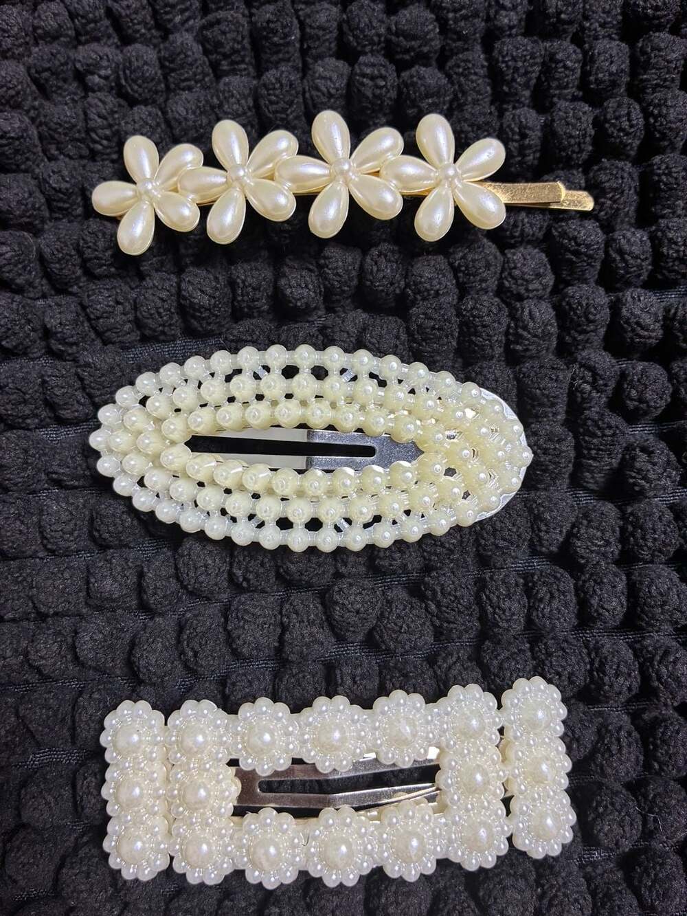 Unbranded Faux Pearl Hair Clip Set of 3 White Floral Barrette